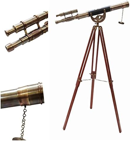 Marine Antique Brass Telescope with Wooden Tripod Stand