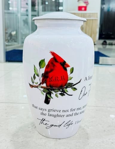 Red Northern Cardinal Urns for Human Ashes 200 cu in White