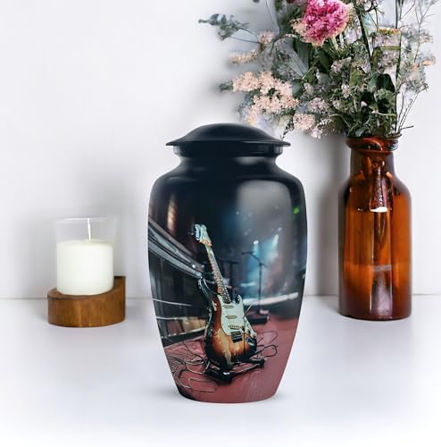 Music Cremation Urn Guitar Memorial for Human Ashes Black 10 Inch