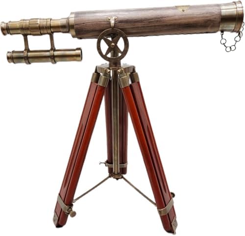 Vintage Brass Telescope with Grey Leather Stand