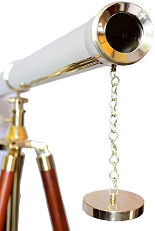 Vintage Floor Standing Brass Telescope with Brown Wooden Tripod