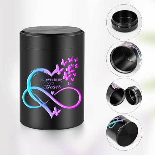 SOITIS Small Urn for Human Ashes Black Aluminum Keepsake