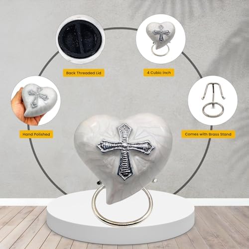 Handcrafted White Heart Shaped Cremation Urn with Stand and Gift Box
