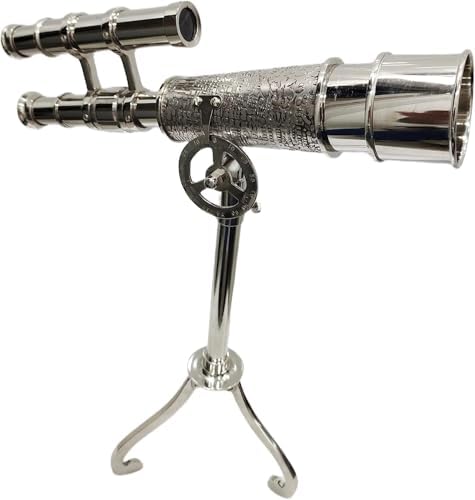 Vintage Marine Spyglass Chrome Finish Telescope Table Top Tripod Display Center Piece