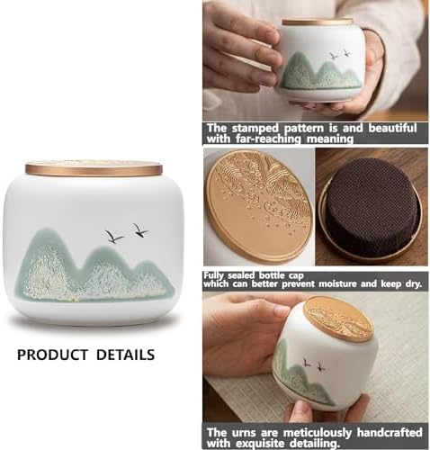 Black Ceramic Keepsake Urn for Human or Pet Ashes - Mountain White Design