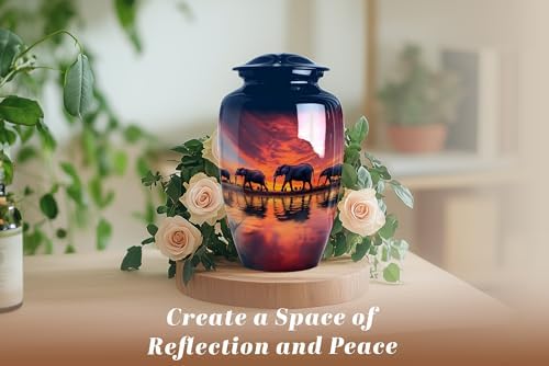 Cremation Urn for Dad - Elephant Savannah Memorial Container - 10 Inch Large
