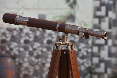 Vintage Brass Telescope with Adjustable Wooden Tripod
