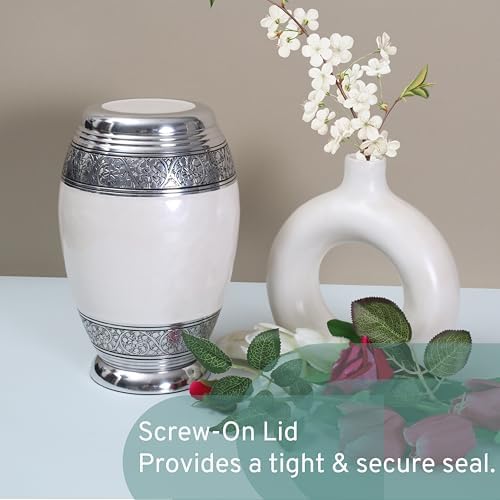 Handcrafted Metal Cremation Urn - Elegant White Silver 105 Inch