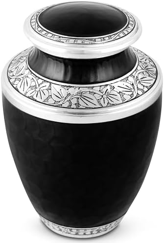 Handcrafted Metal Urn for Ashes - 10 Inch 200 Lbs Capacity Black and Silver