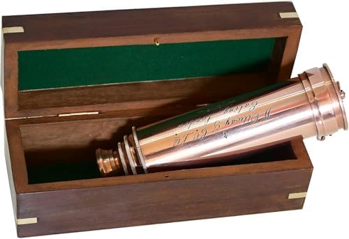 Vintage Copper Finish Telescope with Wooden Box