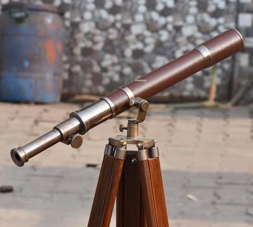 Vintage Brass Telescope with Adjustable Wooden Tripod