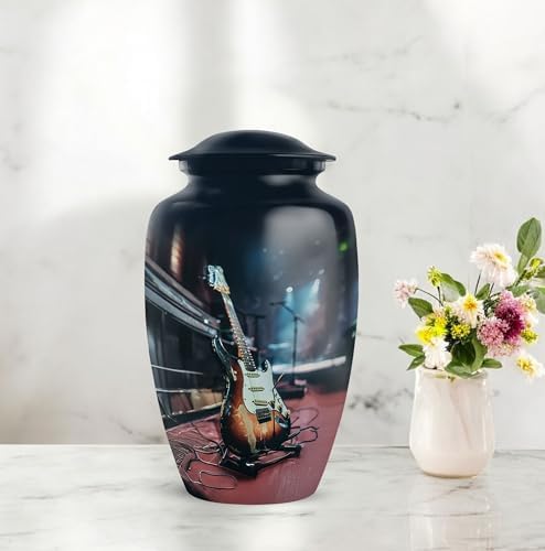 Music Cremation Urn Guitar Memorial for Human Ashes Black 10 Inch