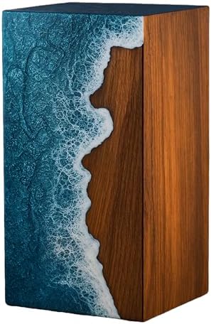 Handcrafted Wooden Urn for Human Ashes Ocean Wave Design