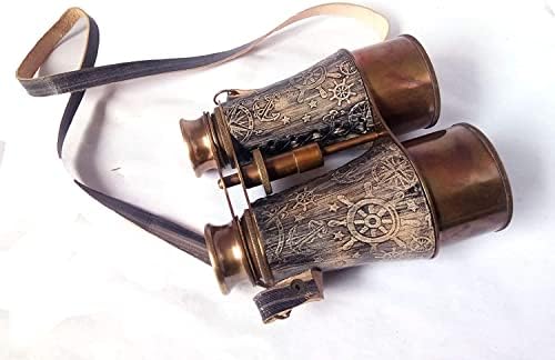 6 Inch Antique Solid Brass Coffee Binocular with Strap