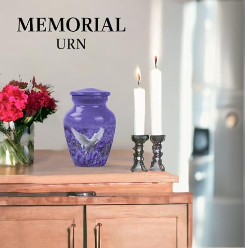 White Dove Purple Urn for Human Ashes Keepsake