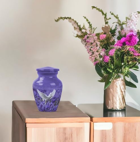 White Dove Purple Urn for Human Ashes Keepsake