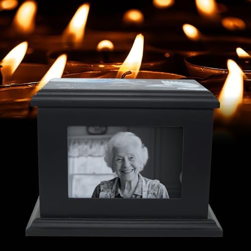 Handcrafted Solid Wooden Cremation Urn with Photo Frame - Black Large 200 Lbs Capacity