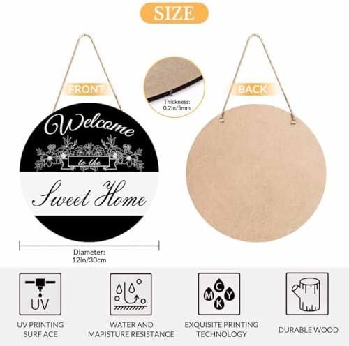Rustic Round Welcome Door Wreath Sign 12in Wooden Decor