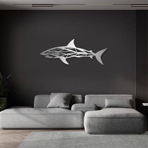 Shark Wall Art Metal Decor Silver 476x180 Inch