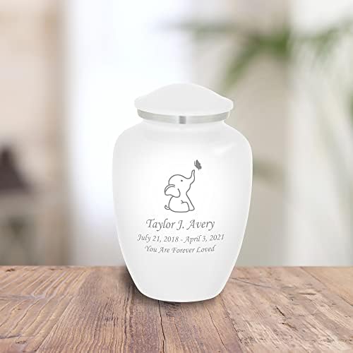 Homage Medium Baby Elephant Cremation Urn - 80 Cubic Inch Capacity - White
