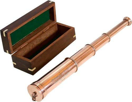 Vintage Copper Finish Telescope with Wooden Box