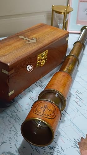 Antique Pirate Telescope with Brass and Leather Finish