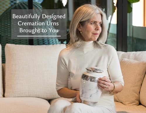 Classic White Marble Cremation Urn Set with 4 Keepsake Urns and Velvet Case