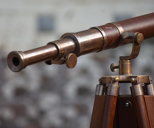 Vintage Brass Telescope with Adjustable Wooden Tripod