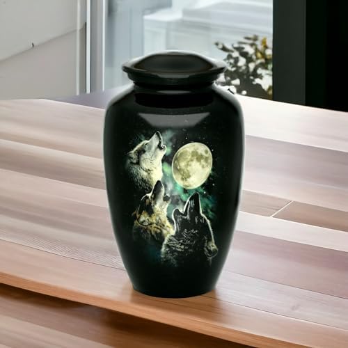 Forever URNS Adult Cremation Urn with 3 Wolf Decor Theme