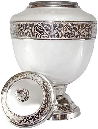 White Adult Cremation Urn with Personalized Keepsake