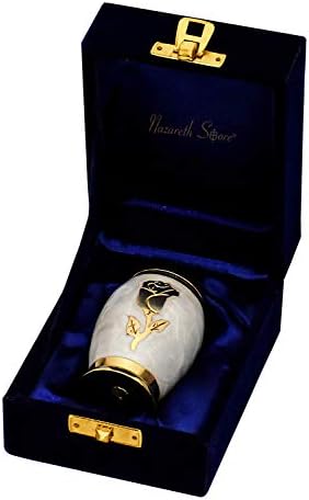 Small Funeral Cremation Urn White Pearl Gold Rose Flower Miniature Memorial Keepsake