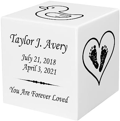 Stonewood Custom Engraved Footprint Urn Cube for Infant Ashes - 15 Cubic Inch Capacity