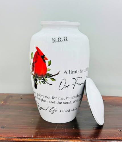 Red Northern Cardinal Urns for Human Ashes 200 cu in White
