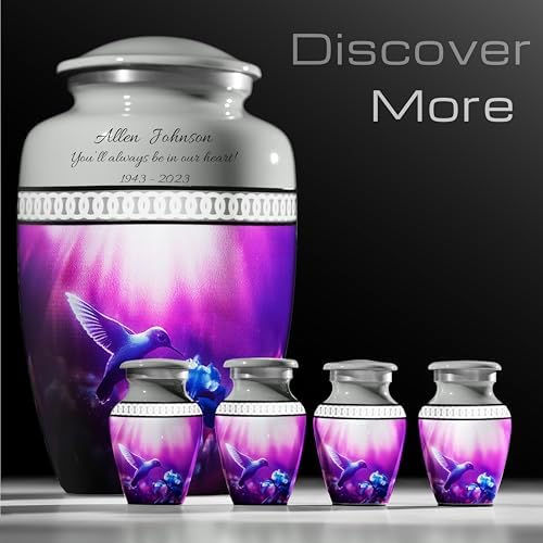 Personalized Hummingbird Mini Urn - Grey Enamel Design