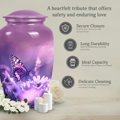 Purple Butterfly Urn for Human Ashes - 10 Inch Cremation Urn