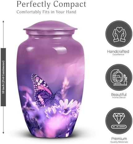 Purple Butterfly Urn for Human Ashes - 10 Inch Cremation Urn