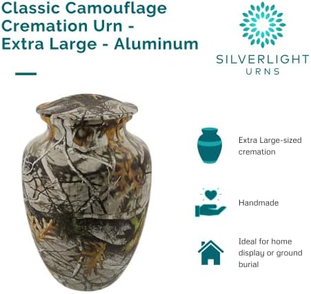 Classic Camouflage Cremation Urn - Extra Large Metal Urn for Ashes