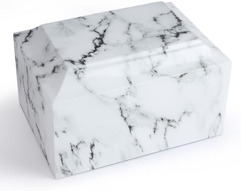 White Marble Cremation Urn Vault - Dignified Adult Memorial for Home or Cemetery