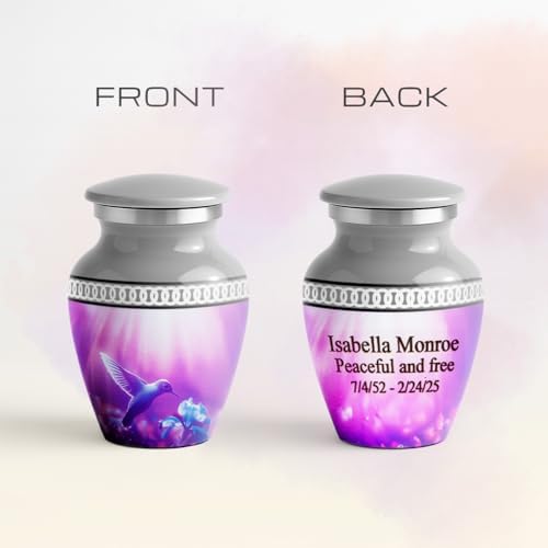 Personalized Hummingbird Mini Urn - Grey Enamel Design