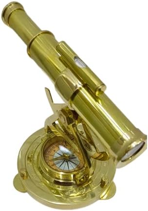 Shiny Brass Nautical Alidade with Compass and Telescope Decor