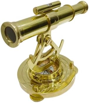 Shiny Brass Nautical Alidade with Compass and Telescope Decor