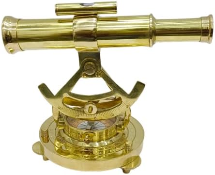 Shiny Brass Nautical Alidade with Compass and Telescope Decor