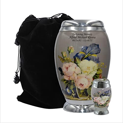 Brass Rose Cremation Urn with Velvet Bag