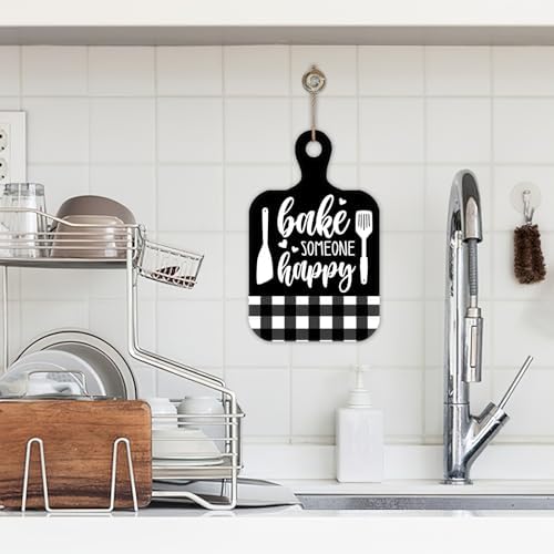 Bake Someone Happy Front Door Sign Black Wooden Wreath