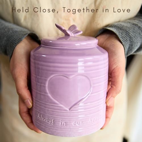 Small Purple Urn for Human Ashes - Heart and Butterfly Design