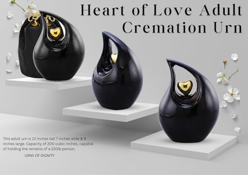 Heart of Love Cremation Urn for Human Ashes Black Gold Adult