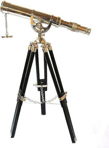V19 Antique Brass Telescope with Wooden Tripod
