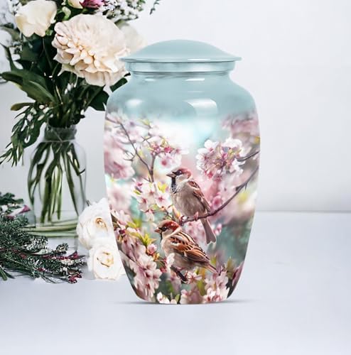 Sparrow with Flower Decorative Urn Set 2 Pack