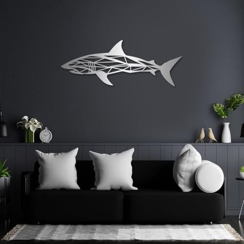 Shark Wall Art Metal Decor Silver 476x180 Inch