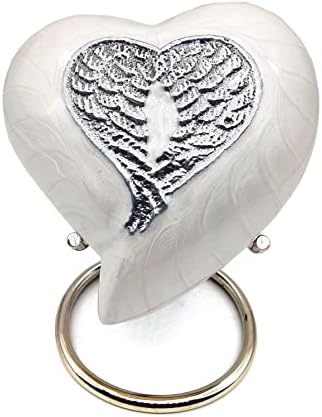 Handcrafted White Heart Urn with Angel Wings